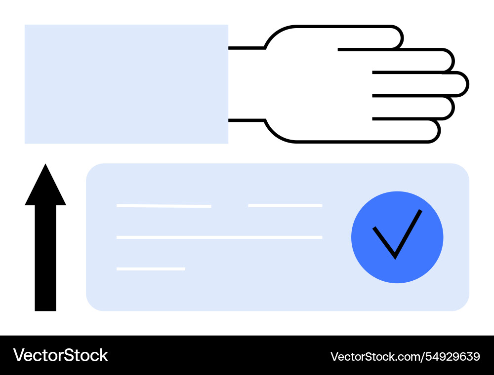 Hand and document with check mark indicating Hand and document with check mark indicating vector image