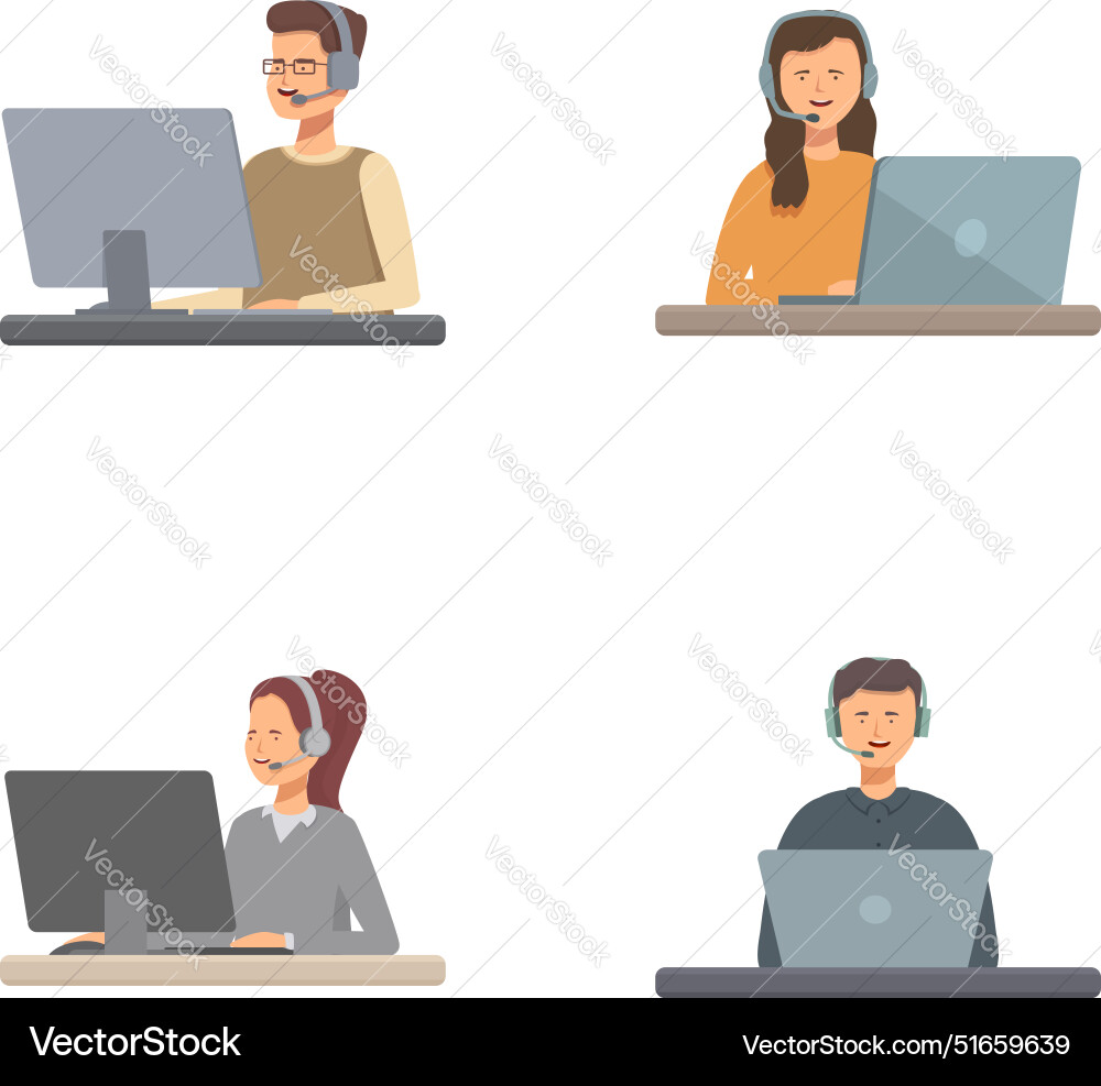 Set of diverse people working on computers Vector Image