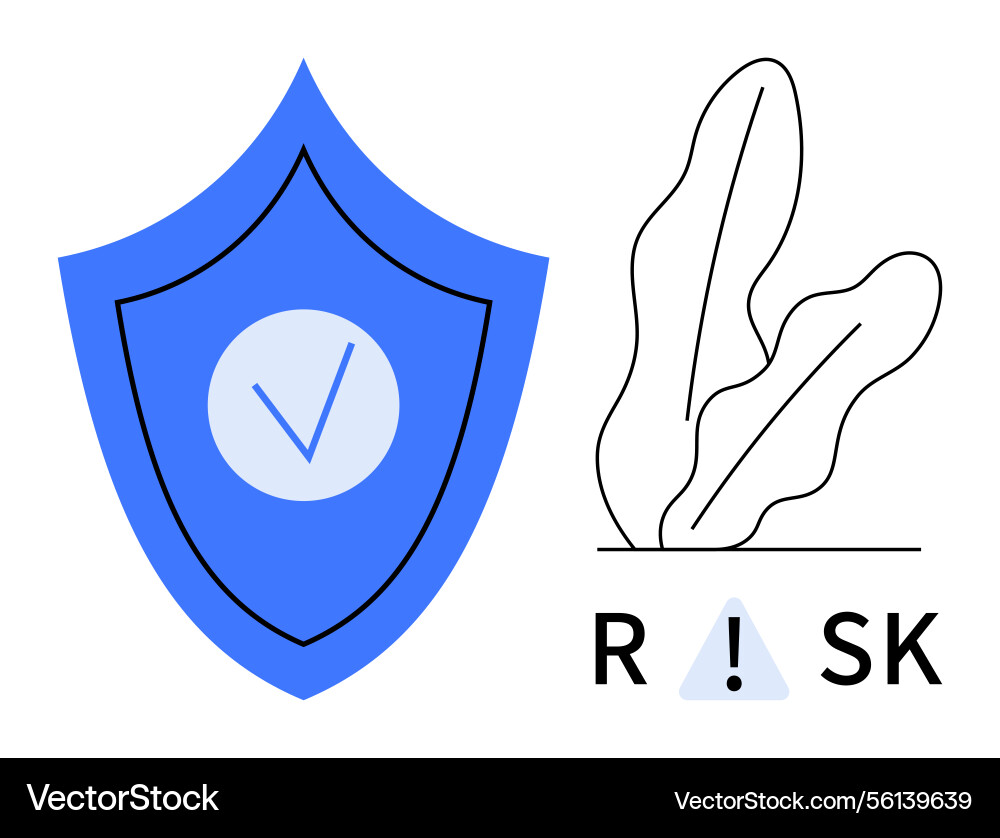 Shield with checkmark and risk text highlighting Shield with checkmark and risk text highlighting vector image