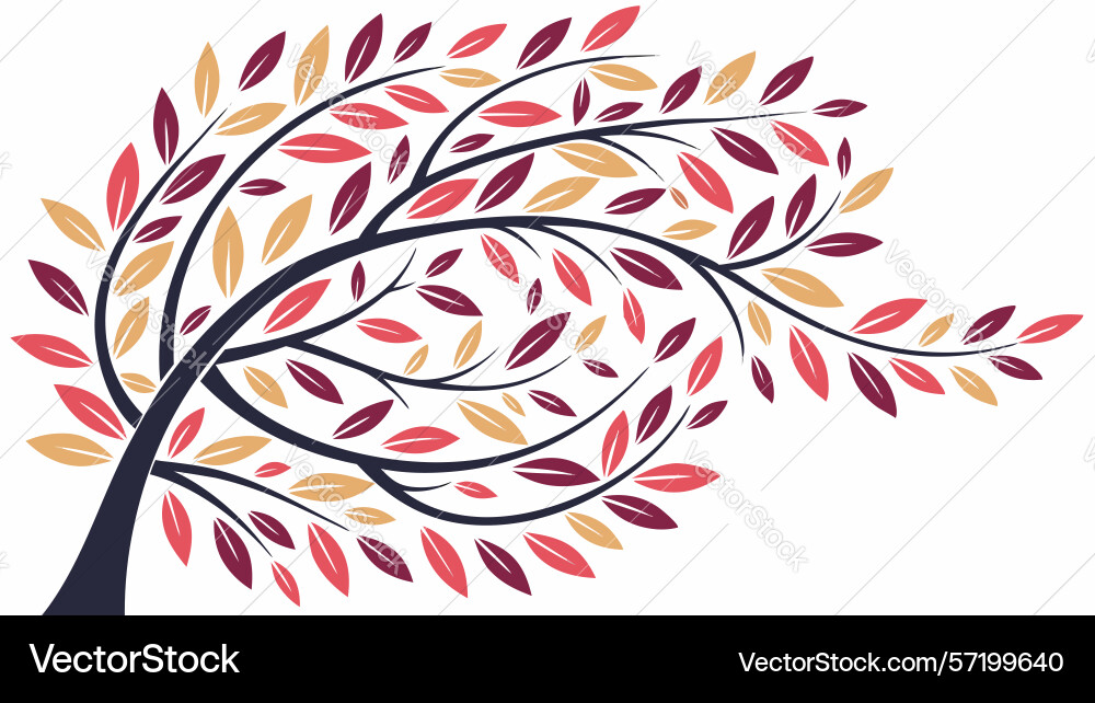 Dynamic tree with colorful leaves for expressive Vector Image