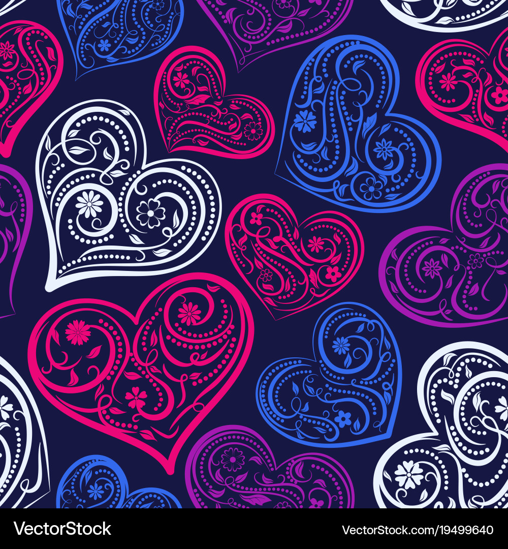 Heart Pattern with Curls & Flowers vector image