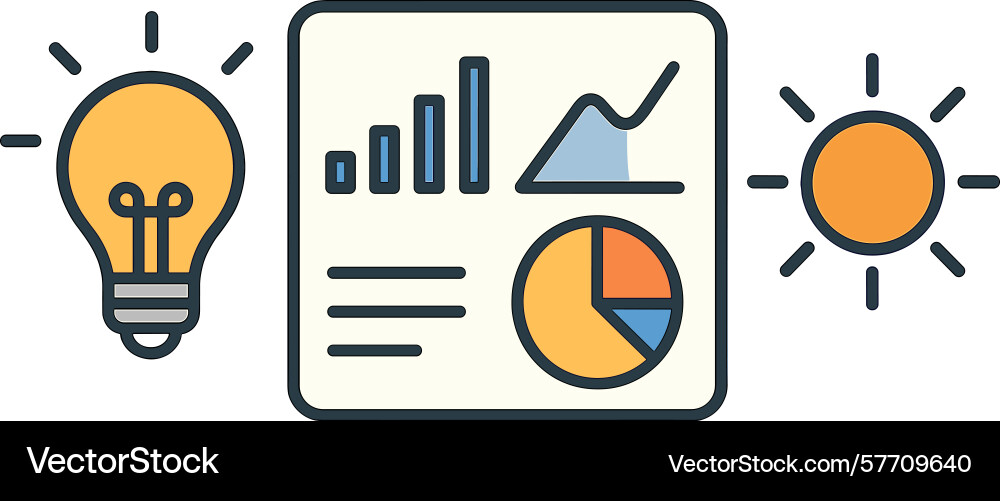 Idea generation and data analysis represented Idea generation and data analysis represented vector image