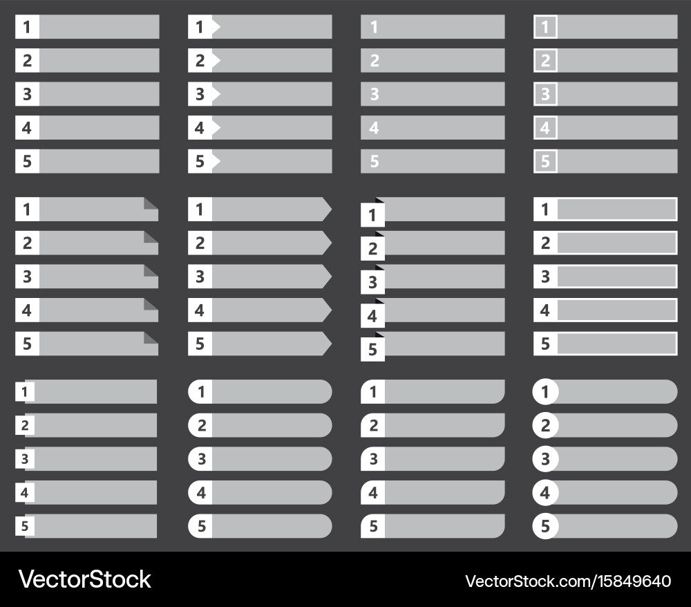 Numbered list template set chart table vector image