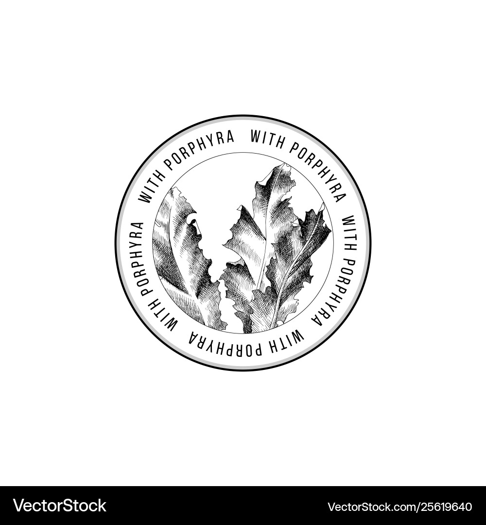 Rundes Emblem mit handgezogenem Porphyra Seeweed Rundes Emblem mit handgezogenem Porphyra Seeweed vektorbild