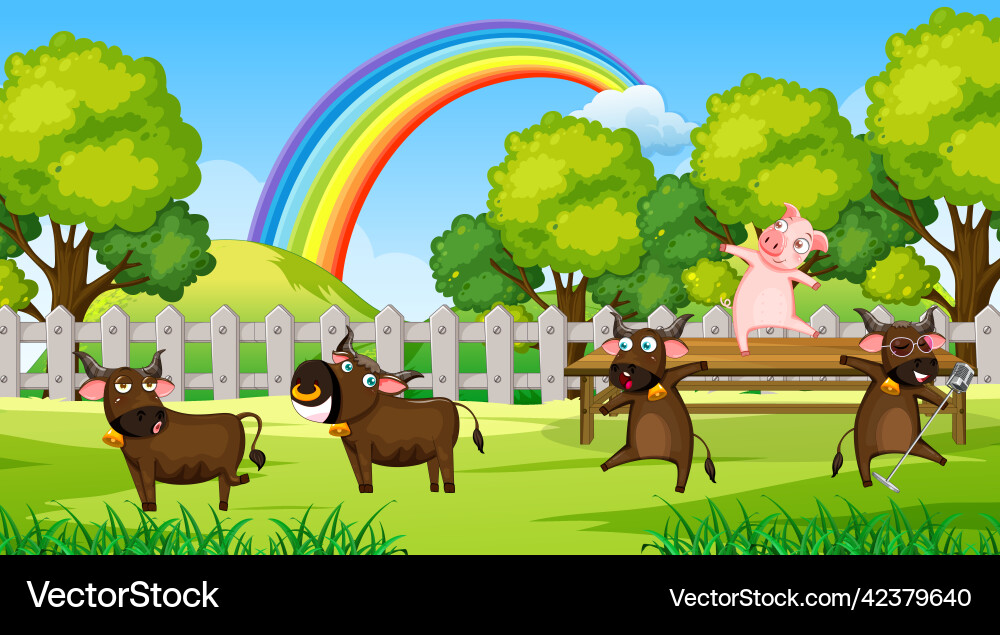 Scene with many cows in the field Vector Image