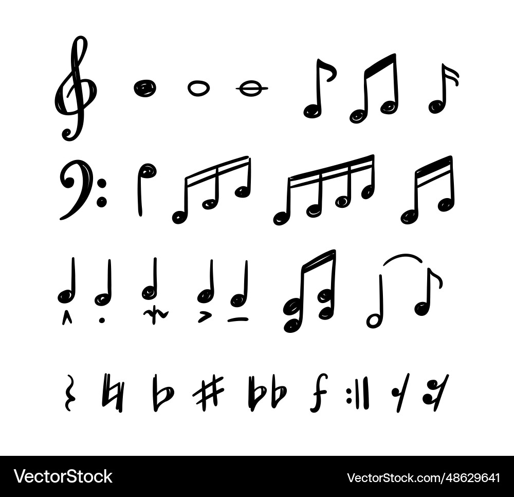 Music note doodle style elements black thin line vector image