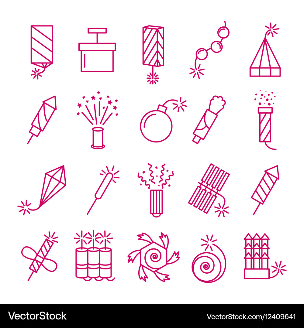 Pyrotechnics & Explosions Icon Set Vector Image