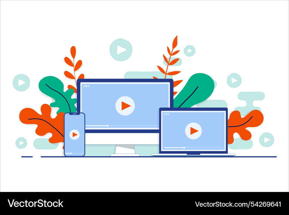Video player screen on desktop computer laptop Vector Image