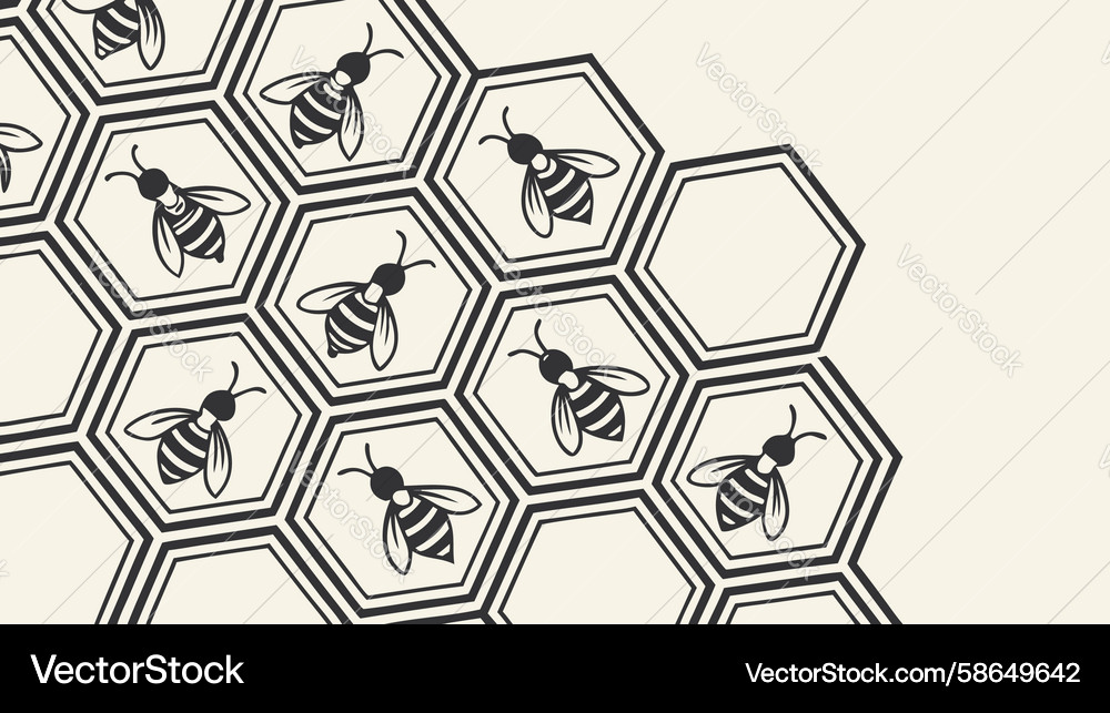 Honeycomb pattern with bees and hive structure Vector Image