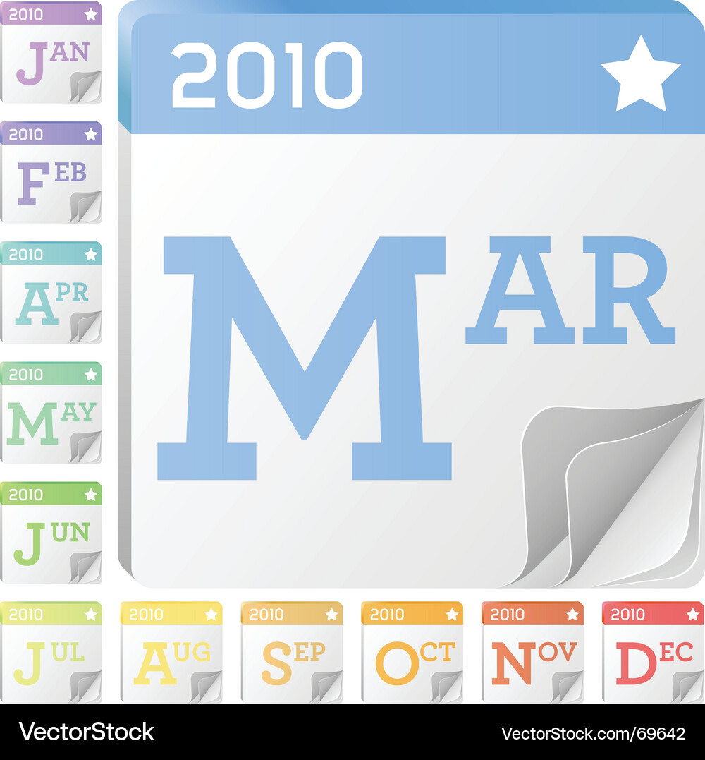 Monthly Calendar Icons 2010 Vector Image