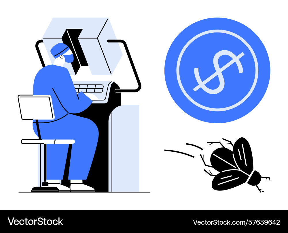Software developer fixing bugs in code Software developer fixing bugs in code vector image