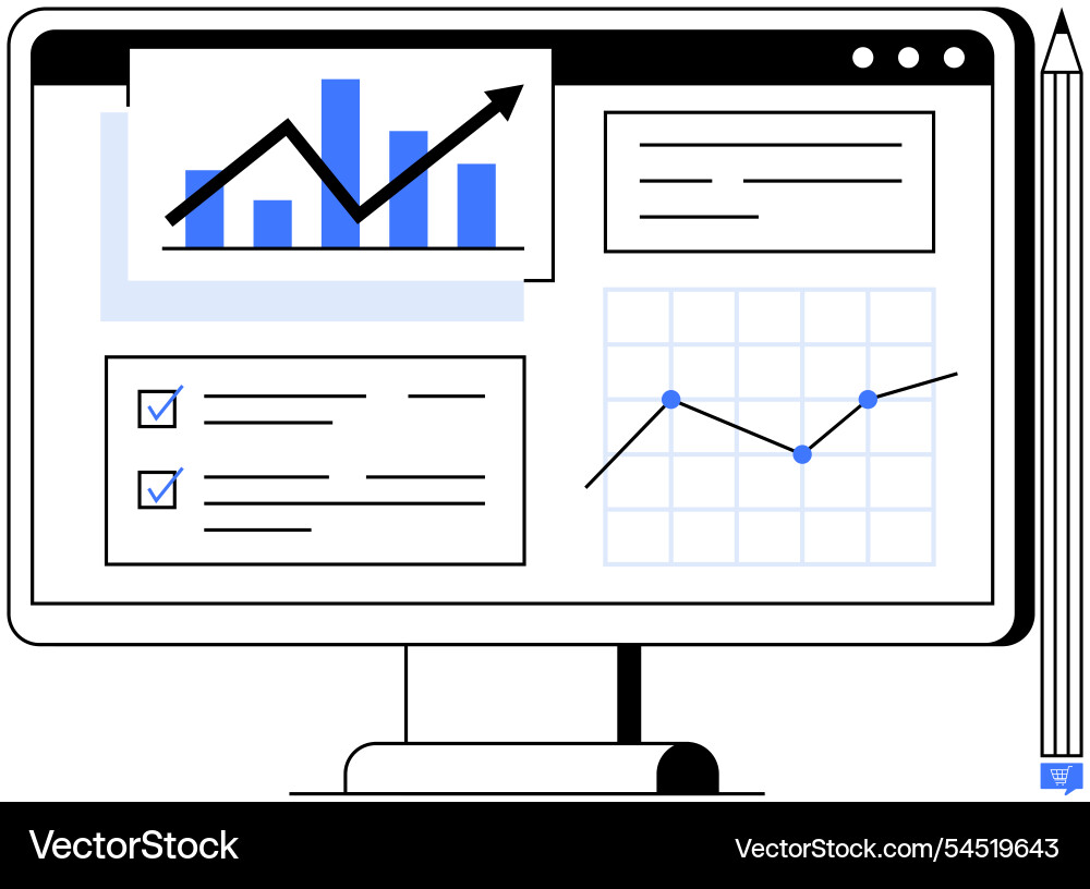 Digital data analysis dashboard displaying graphs Digital data analysis dashboard displaying graphs vector image