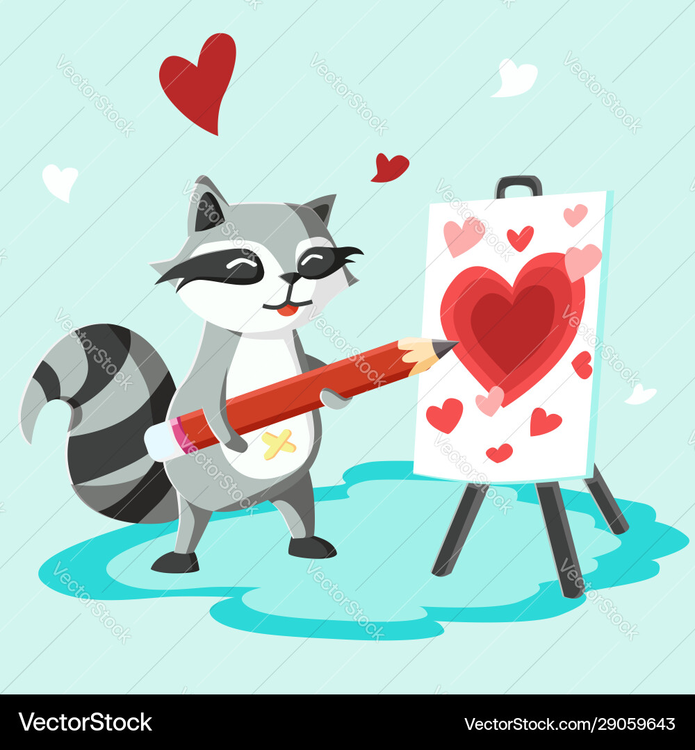 Happy valentines day raccoon with easel board Happy valentines day raccoon with easel board vector image