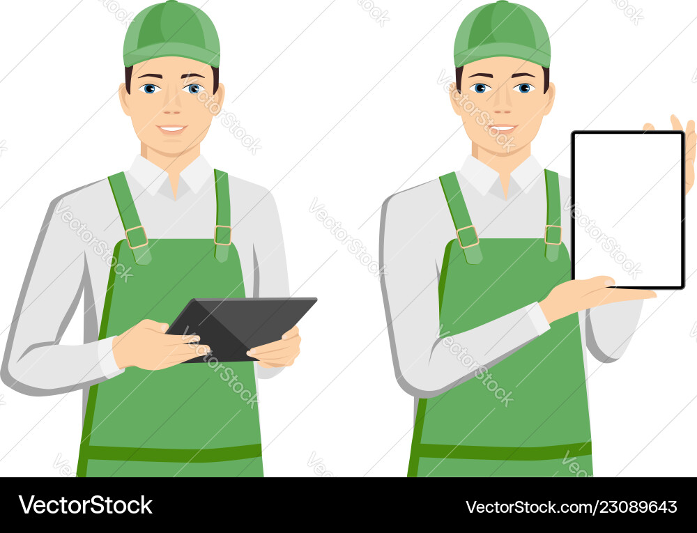 Man in uniform with a tablet computer Man in uniform with a tablet computer vector image