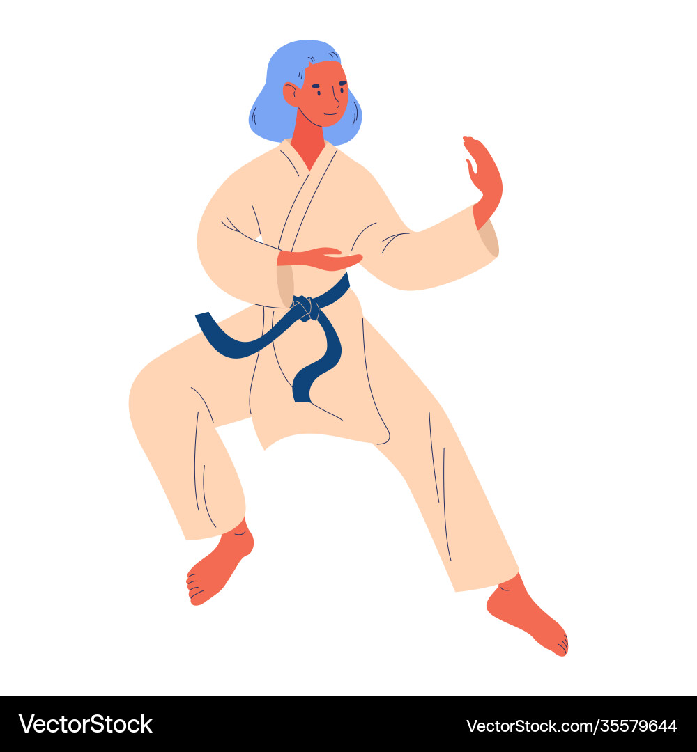 Frau Ausbildung in kimono karate weiblichen Charakter Frau Ausbildung in kimono karate weiblichen Charakter vektorbild
