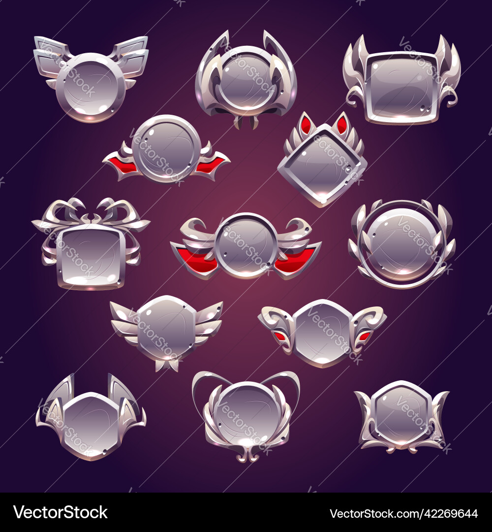 Game level metallic ui icons empty silver badges Game level metallic ui icons empty silver badges vector image