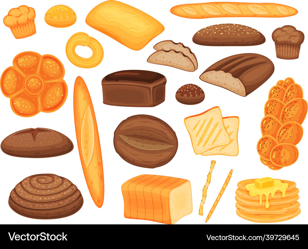 Cartoon bakery products bread loaf buns Cartoon bakery products bread loaf buns vector image