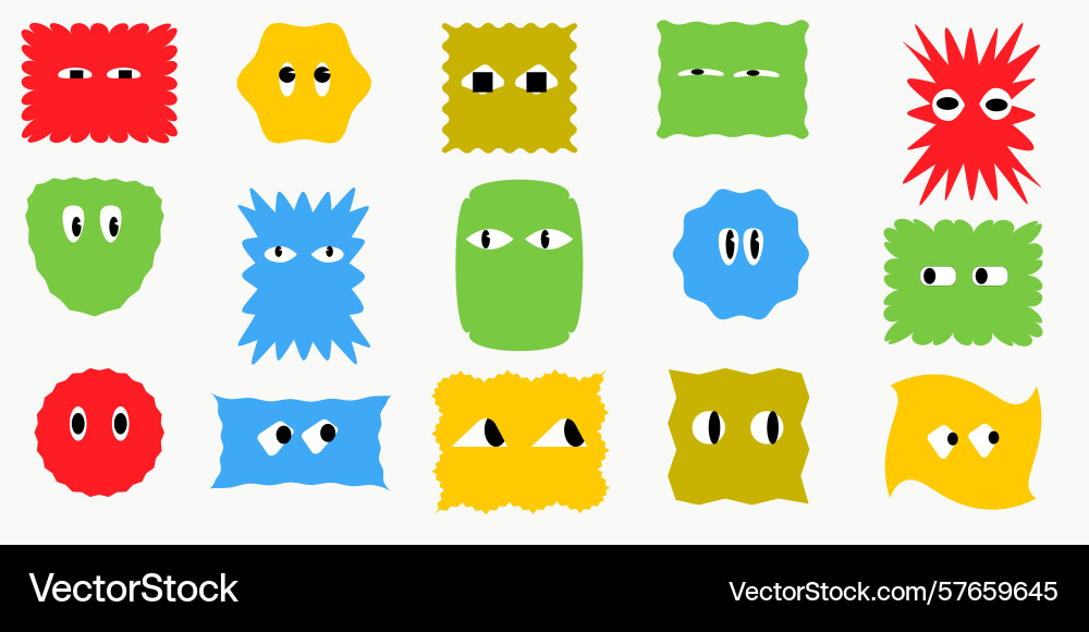Cute abstract characters set with happy Vector Image