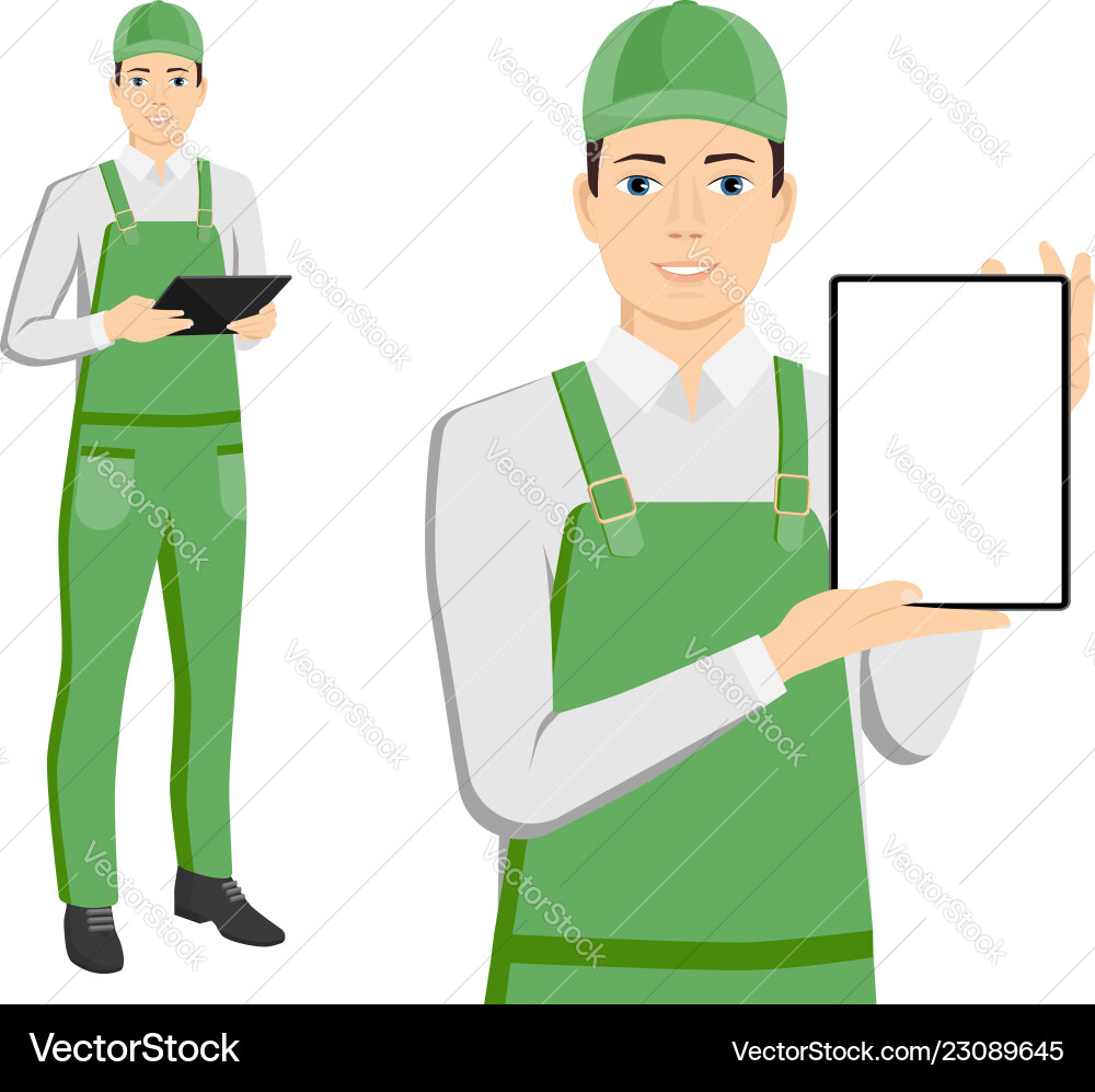Man in uniform with a tablet computer Man in uniform with a tablet computer vector image