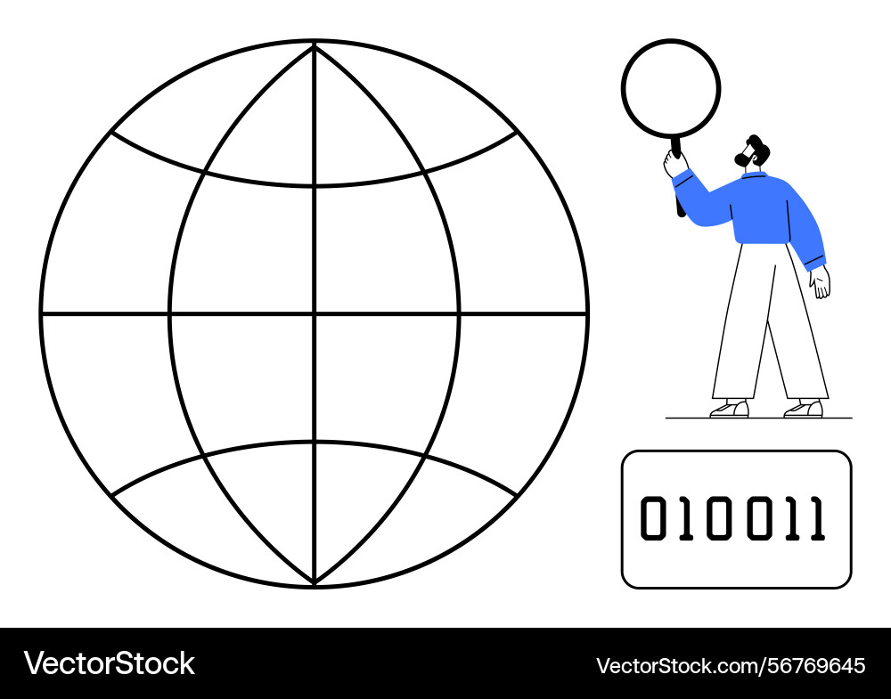 Person analyzing digital data with a magnifying Vector Image