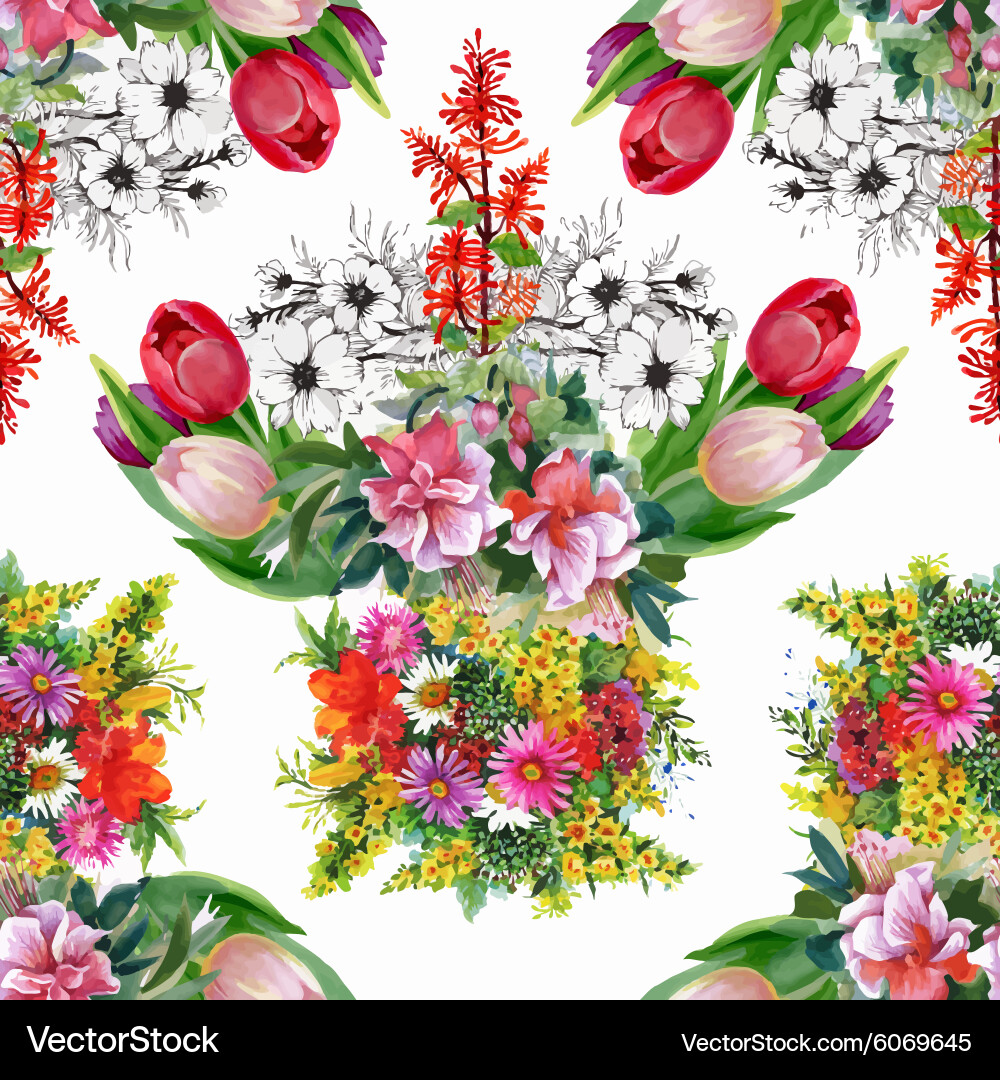 Watercolor Tulip Pattern Vector Image