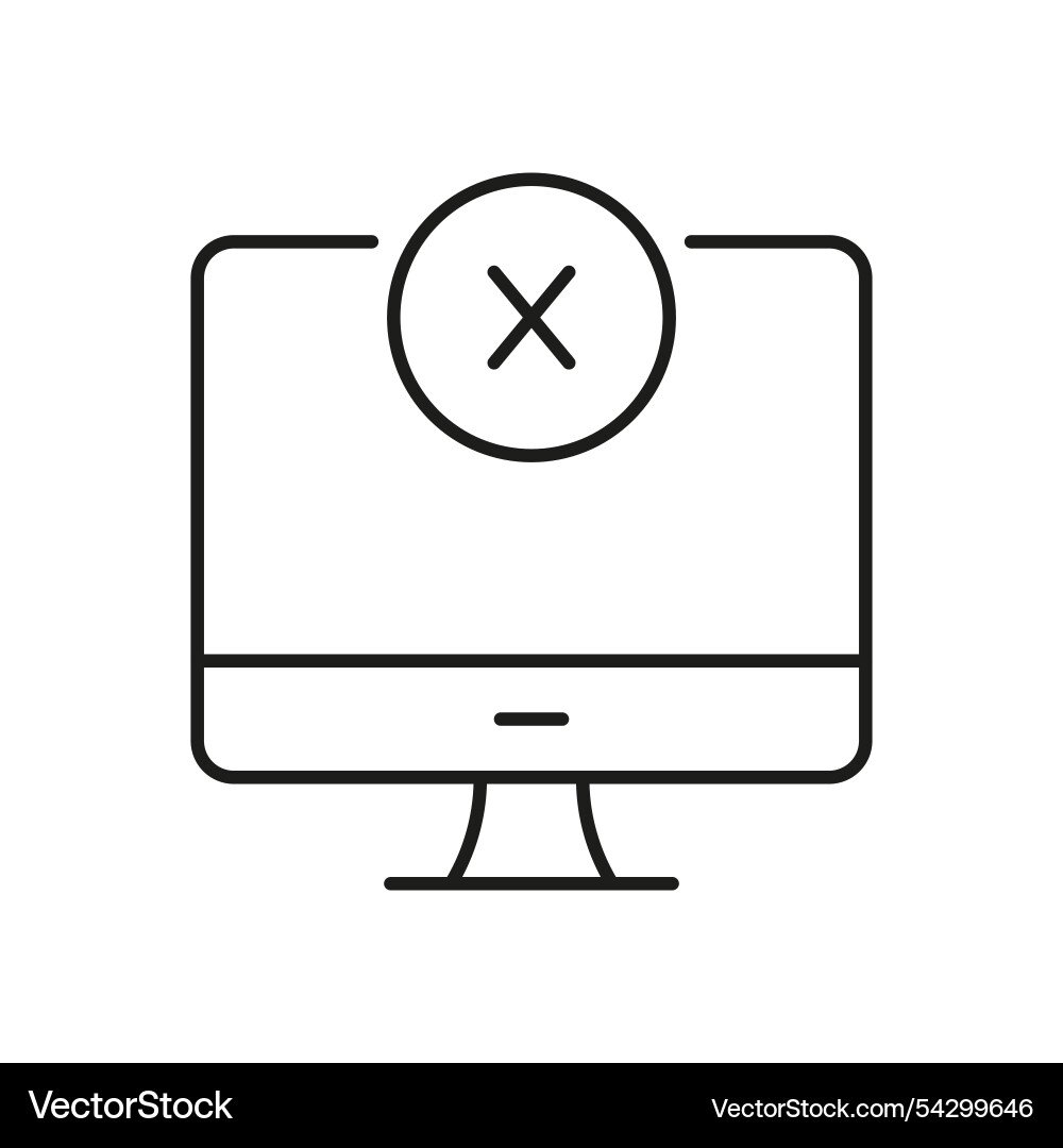Computer monitor with cross sign line icon error vector image