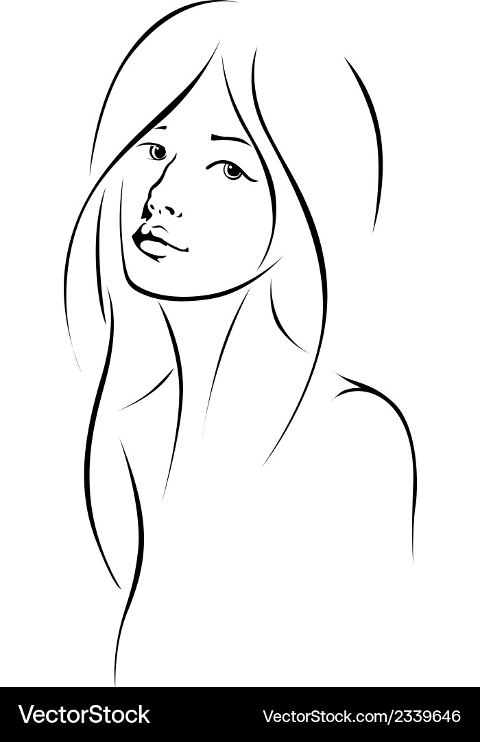 Elegant Woman Portrait - Black Outline Vector Image