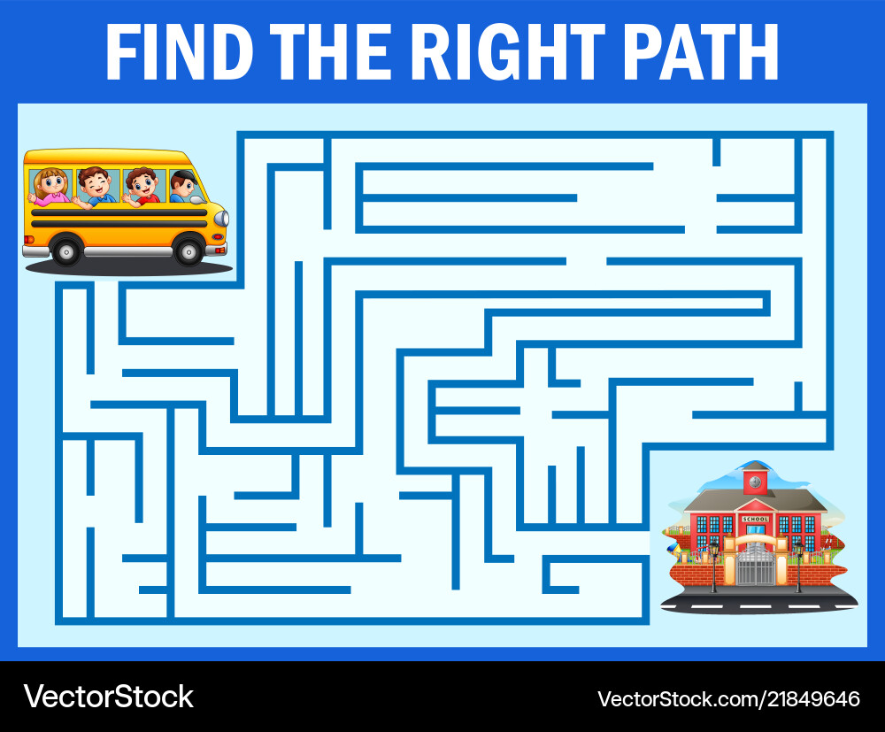 School Bus Maze Game - Find the Path vector image