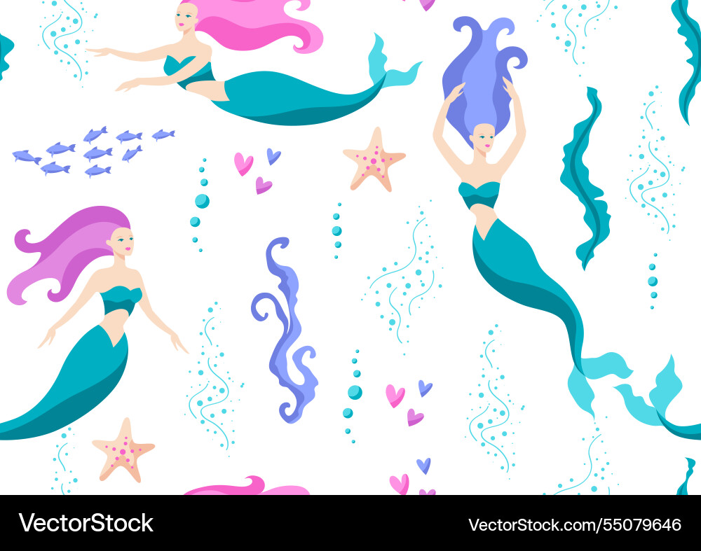 Seamless pattern with mermaids image Vector Image