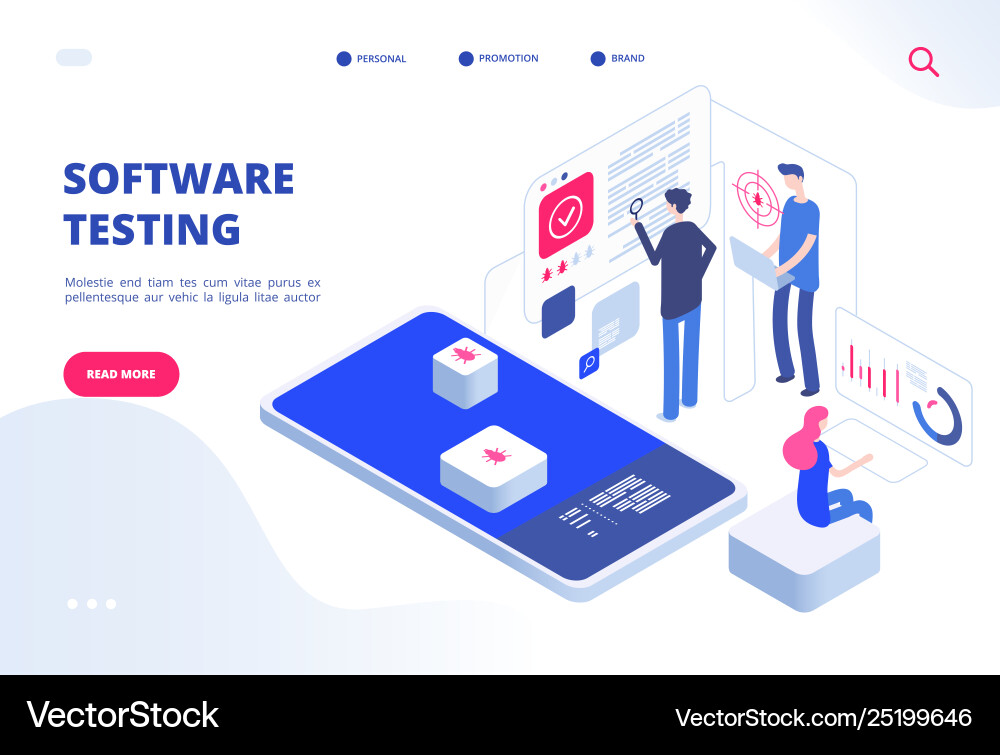 Software testing online computer test inspection Software testing online computer test inspection vector image