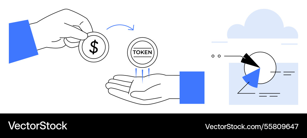 Hand exchanging currency token for blockchain Hand exchanging currency token for blockchain vector image