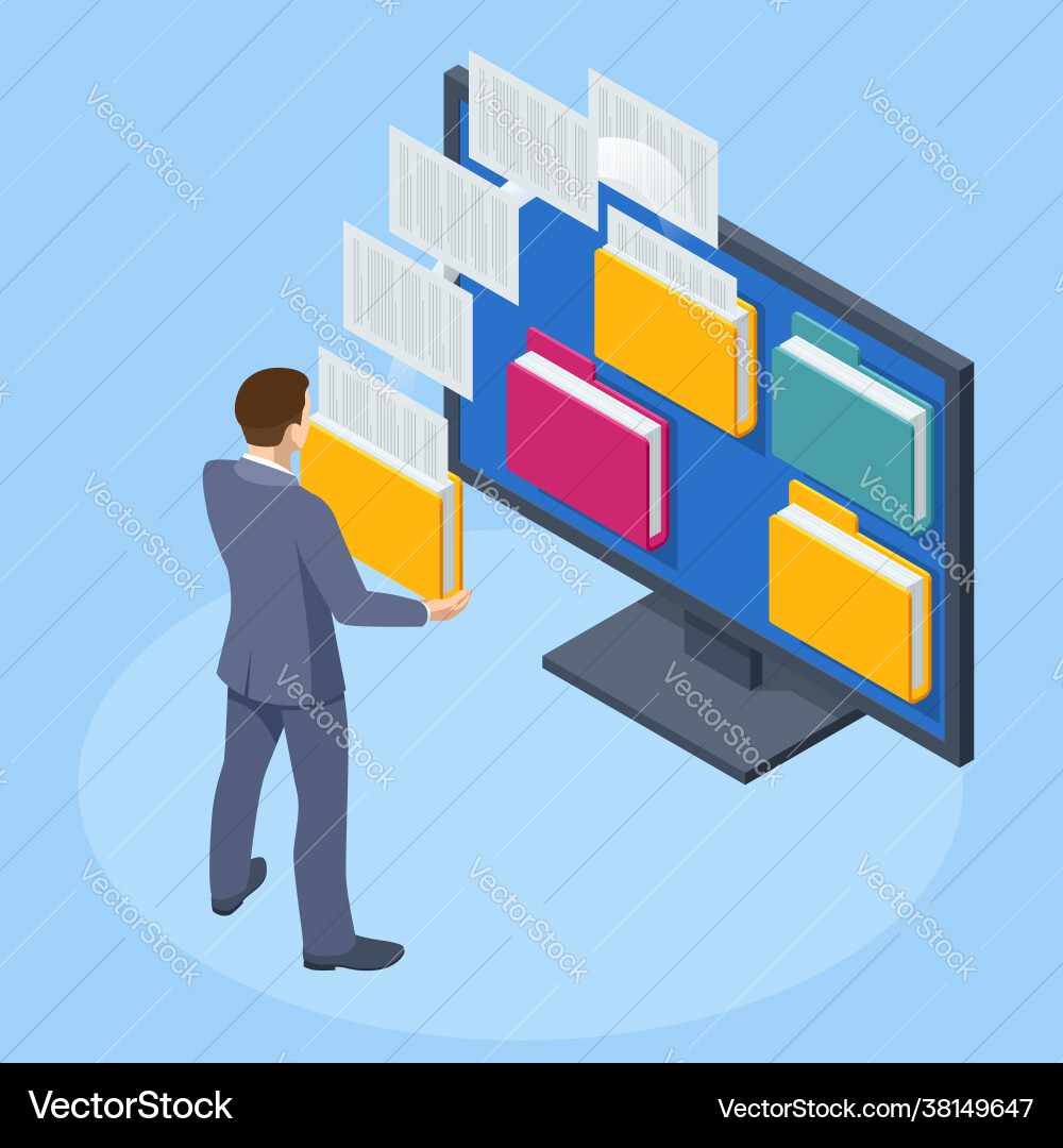 Isometric database archive folder Royalty Free Vector Image