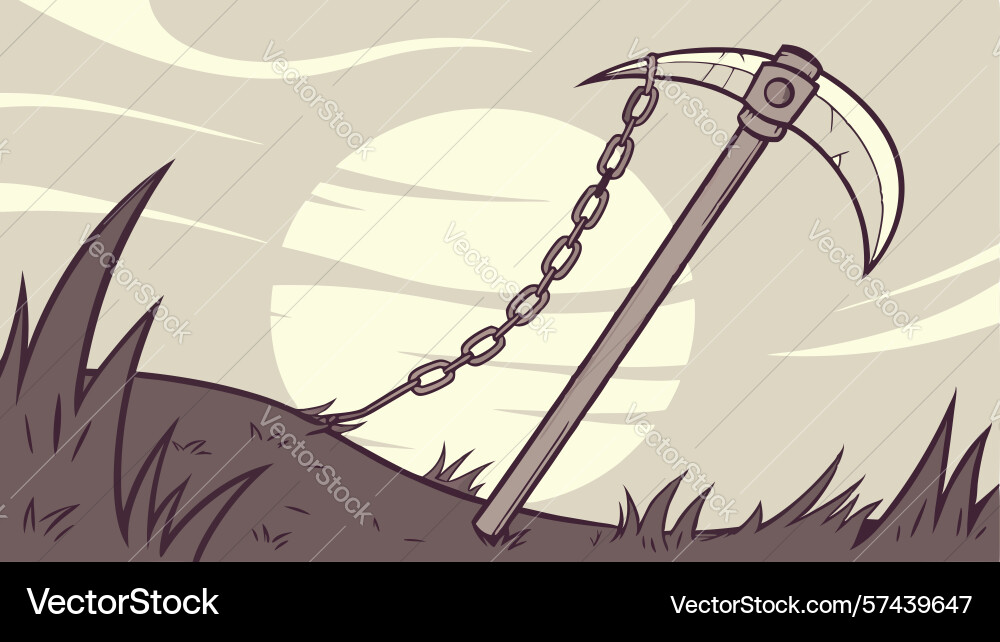 Pickaxe with chains in moonlit forest design Vector Image