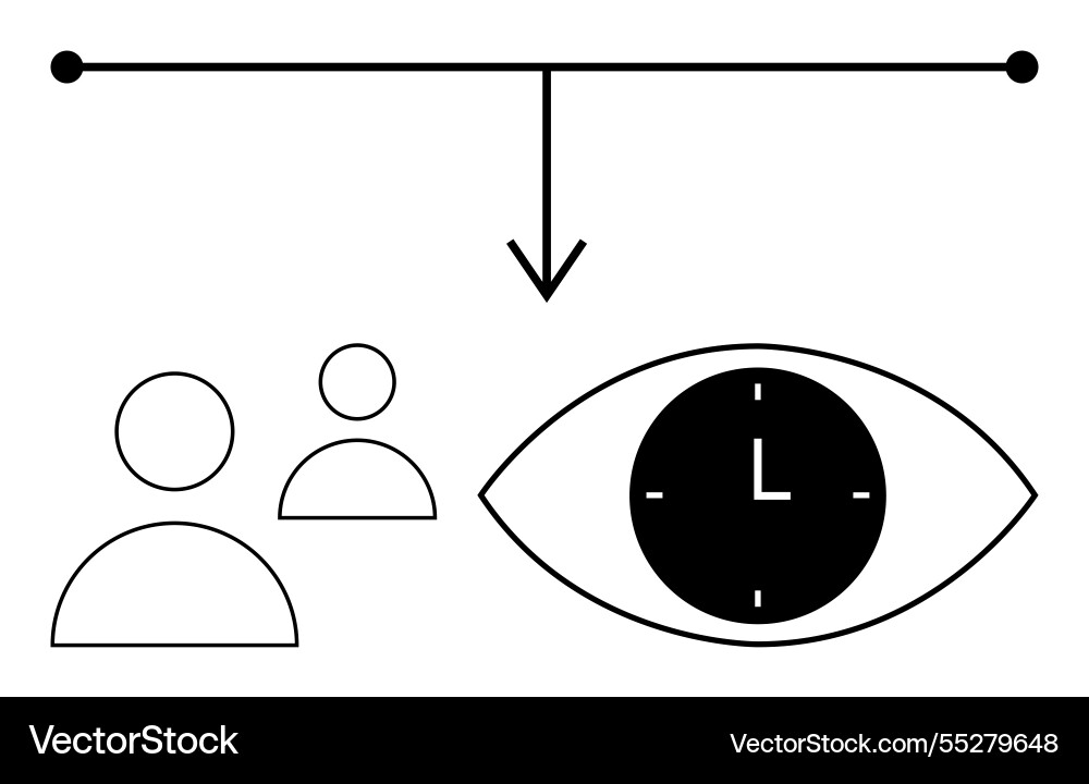 Eye with clock connecting line arrow and two Eye with clock connecting line arrow and two vector image
