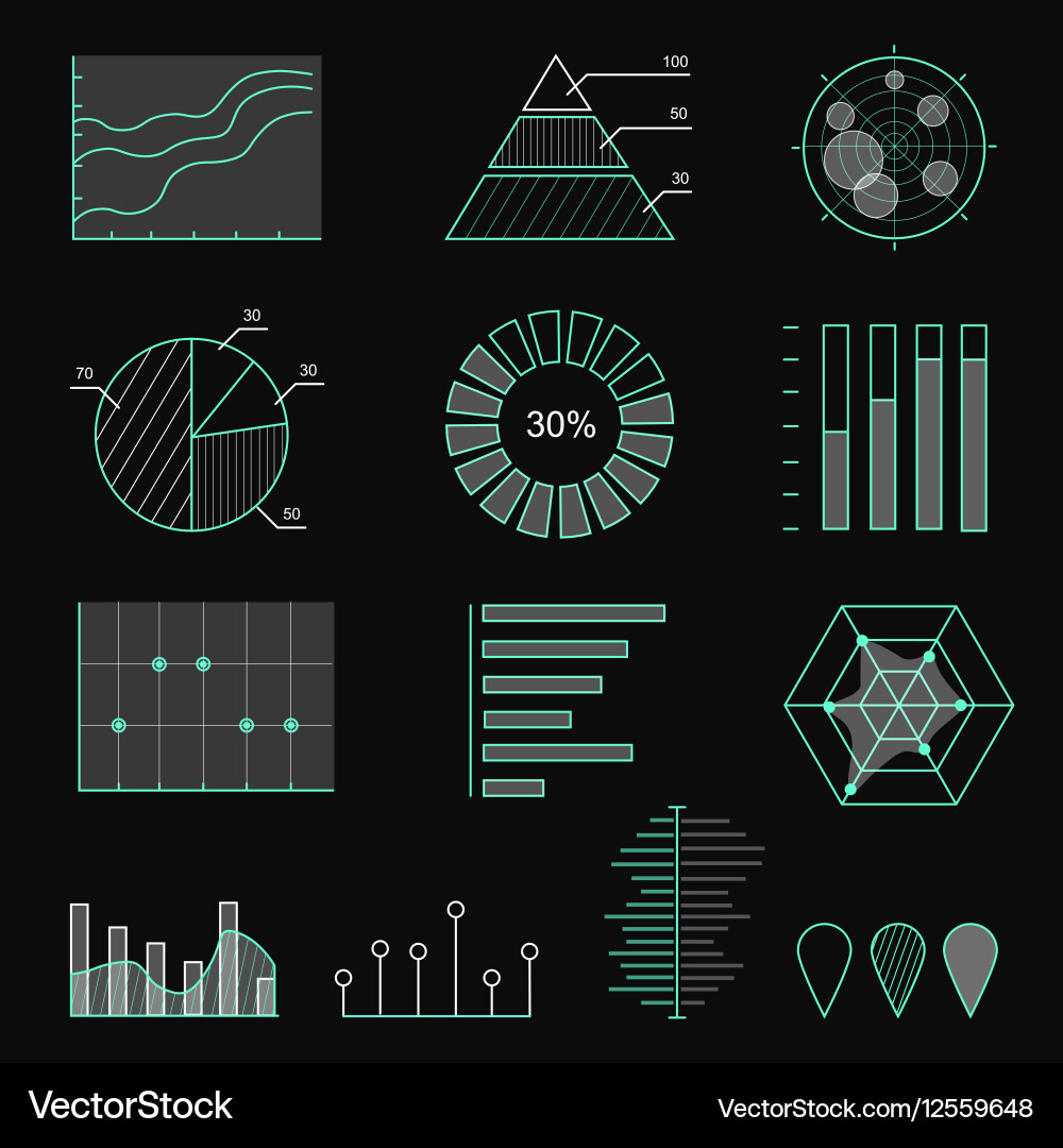 Set of chart icons in thin lines infographic vector image
