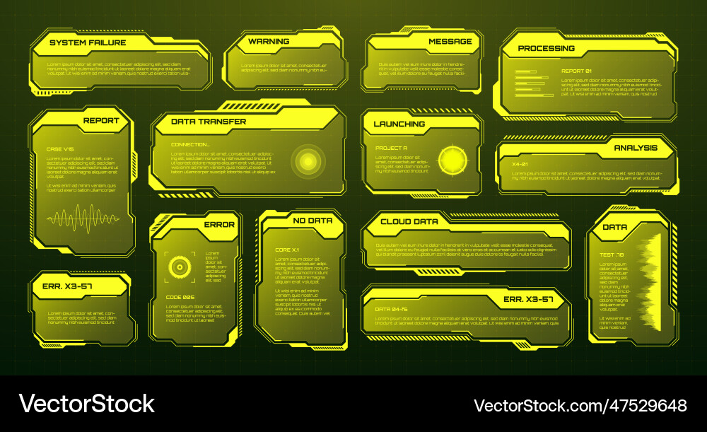 Yellow futuristic hud ui elements sci-fi user Yellow futuristic hud ui elements sci-fi user vector image