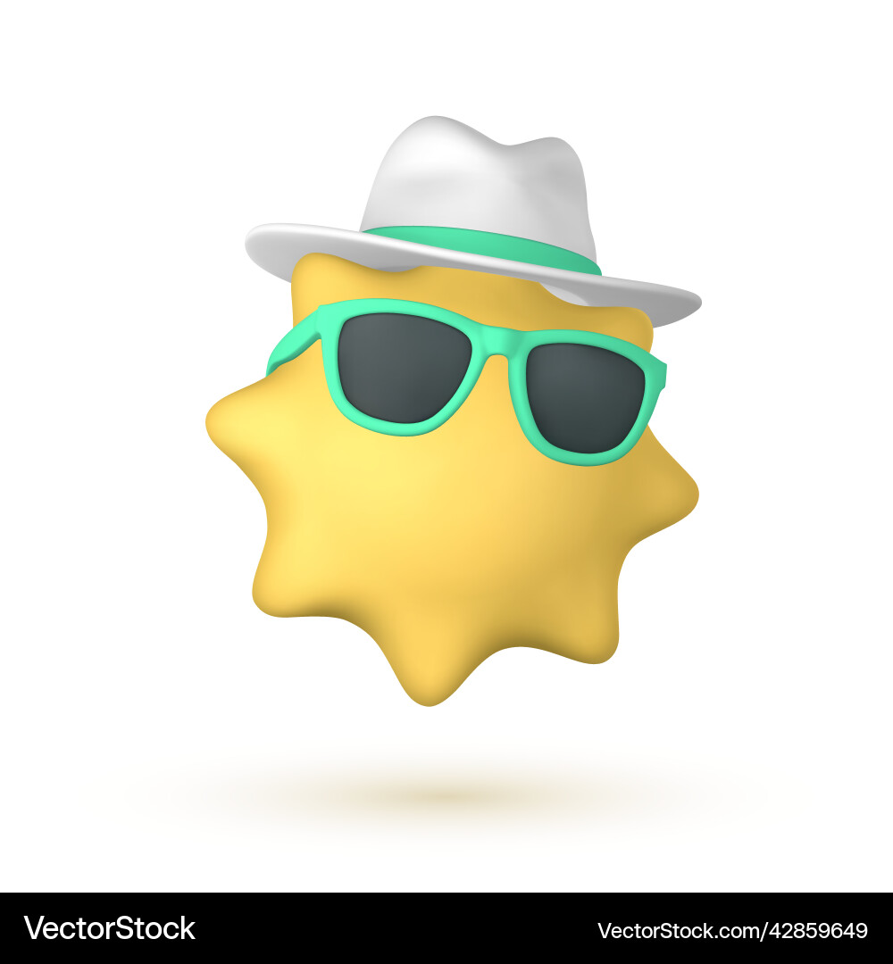 Cute cartoon 3d sun with sunglasses and hat Cute cartoon 3d sun with sunglasses and hat vector image