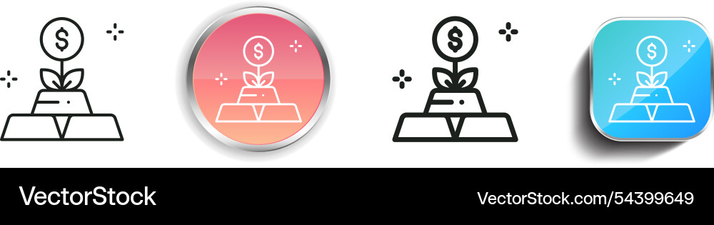 Gold ingot icon thin linear regular and button Gold ingot icon thin linear regular and button vector image