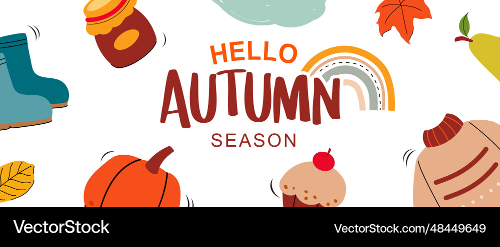 Hello autumn with element and leaves background Hello autumn with element and leaves background vector image