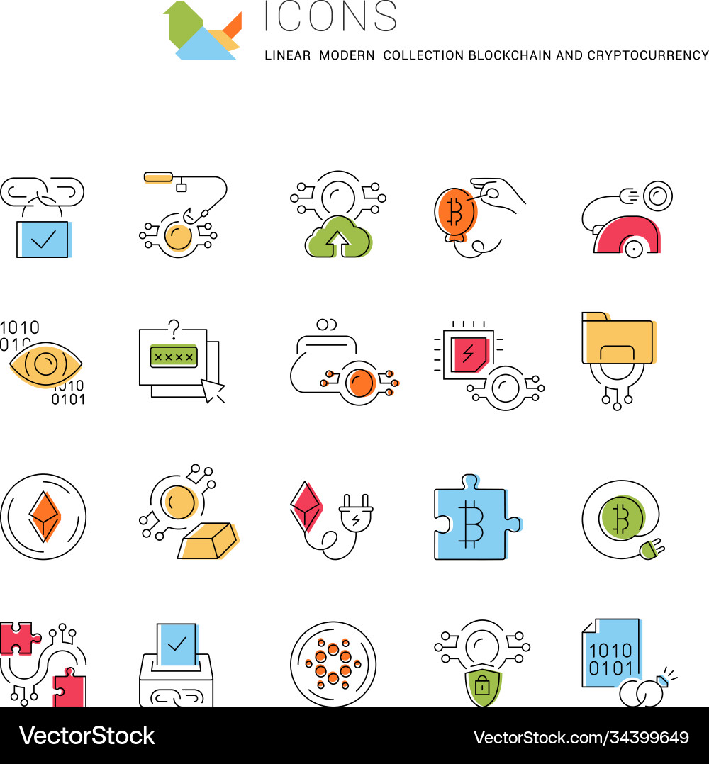 Set line icons blockchain and cryptocurrency Set line icons blockchain and cryptocurrency vector image