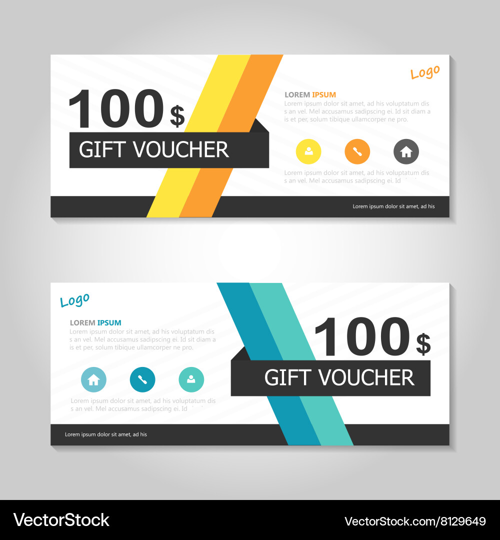 Yellow blue gift voucher ticket template layout vector image