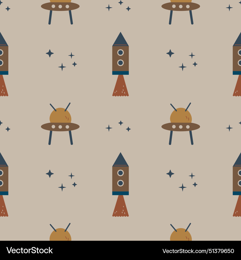 Children boho seamless pattern with rocket Children boho seamless pattern with rocket Vector Image