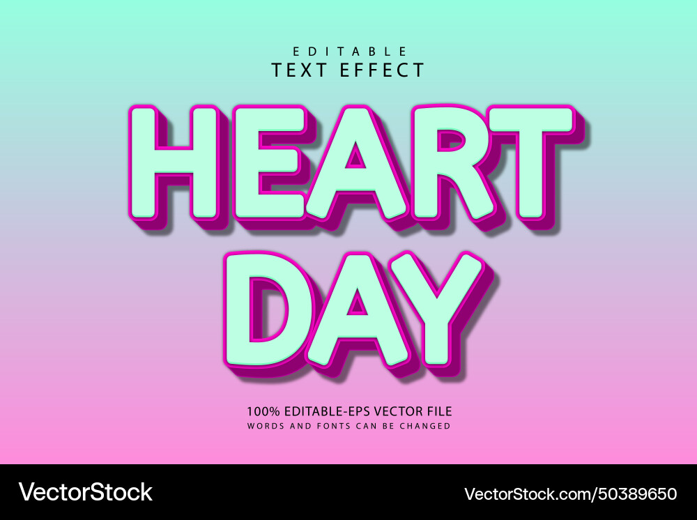 Heart day editable text effect 3 dimension emboss vector image