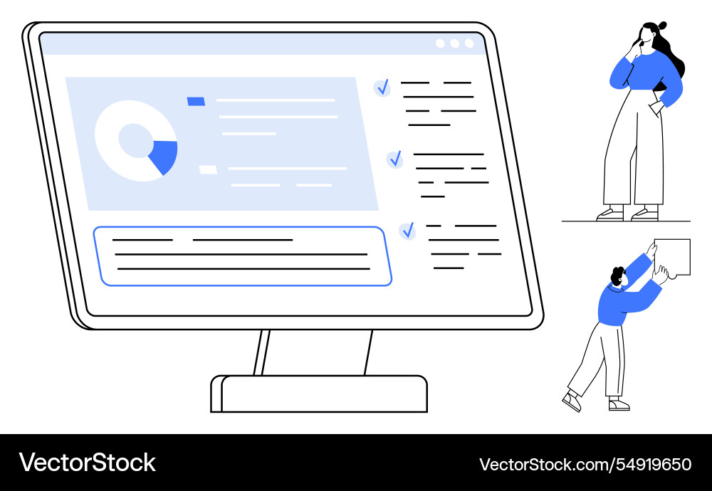 Interactive workspace monitor displaying data Interactive workspace monitor displaying data vector image
