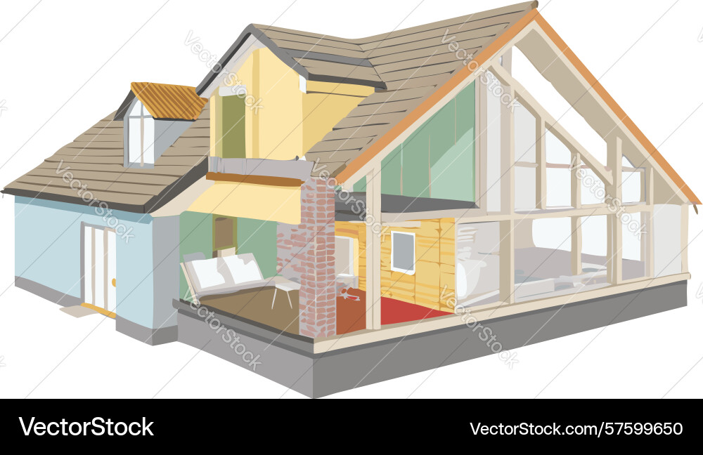Modern house with partial open view architectural vector image