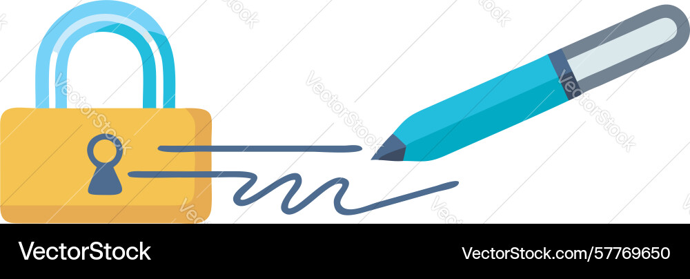 Secure digital signature padlock icon with pen vector image