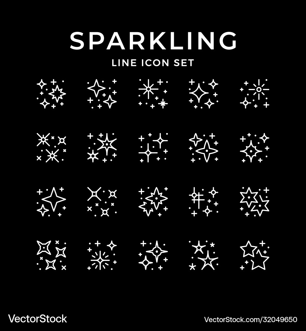 Set line icons sparkling and twinkling vector image