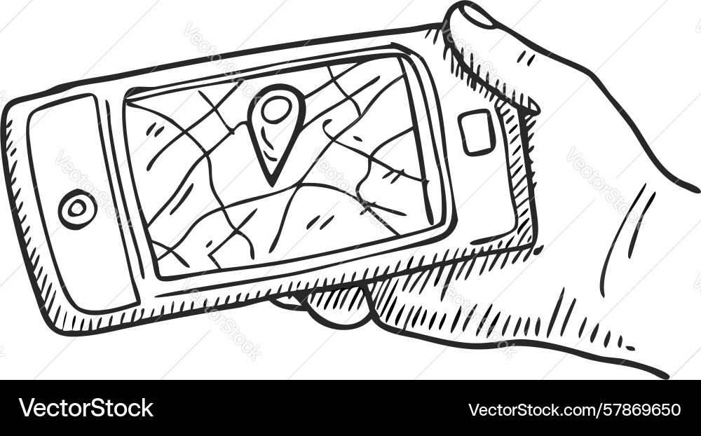 Smartphone with map location pin sketch design Vector Image