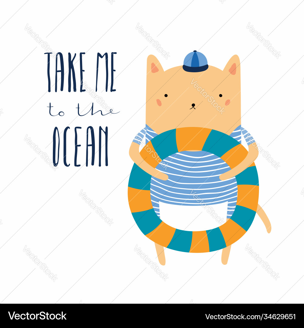 Cute cat with pool float Cute cat with pool float vector image