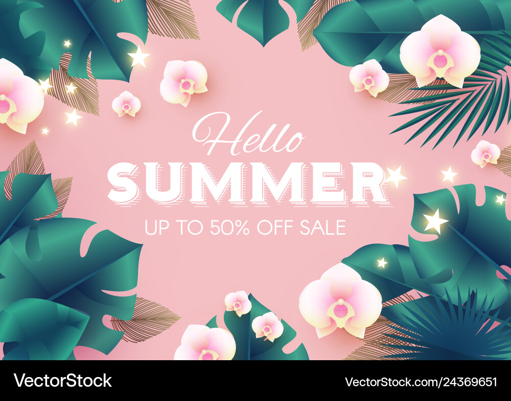 Hello summer tropical design template with palm Vector Image